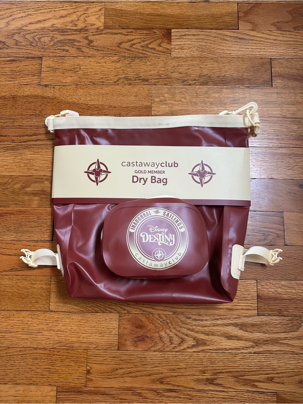 Disney Destiny Cruise Line Castaway Club Gold Member Maroon and Cream Dry Bag